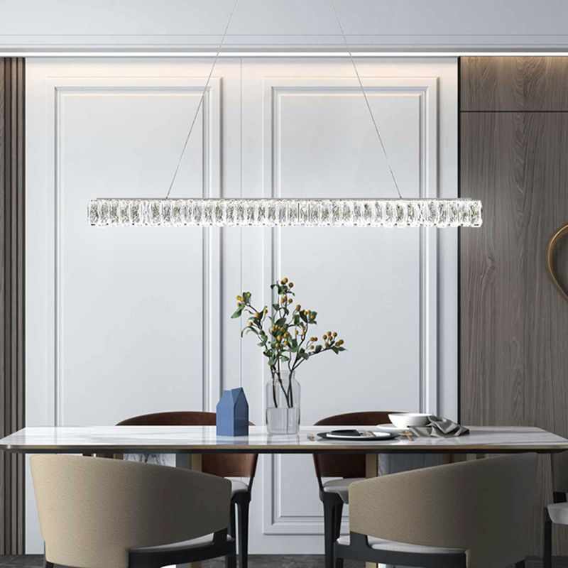 Nordic Style Crystal Hanging Lamp Rectangle Shape Island Light Fixture for Living Room
