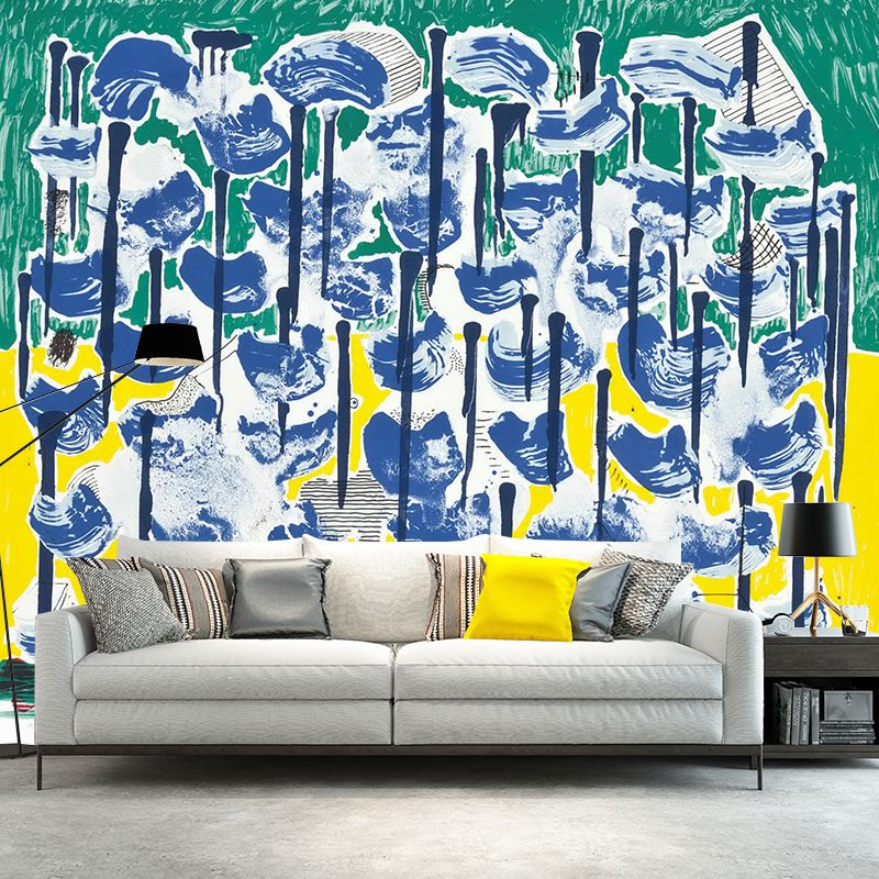 Slow Forest Wall Paper Murals Blue-Yellow-Green Wall Decoration for Home Gallery