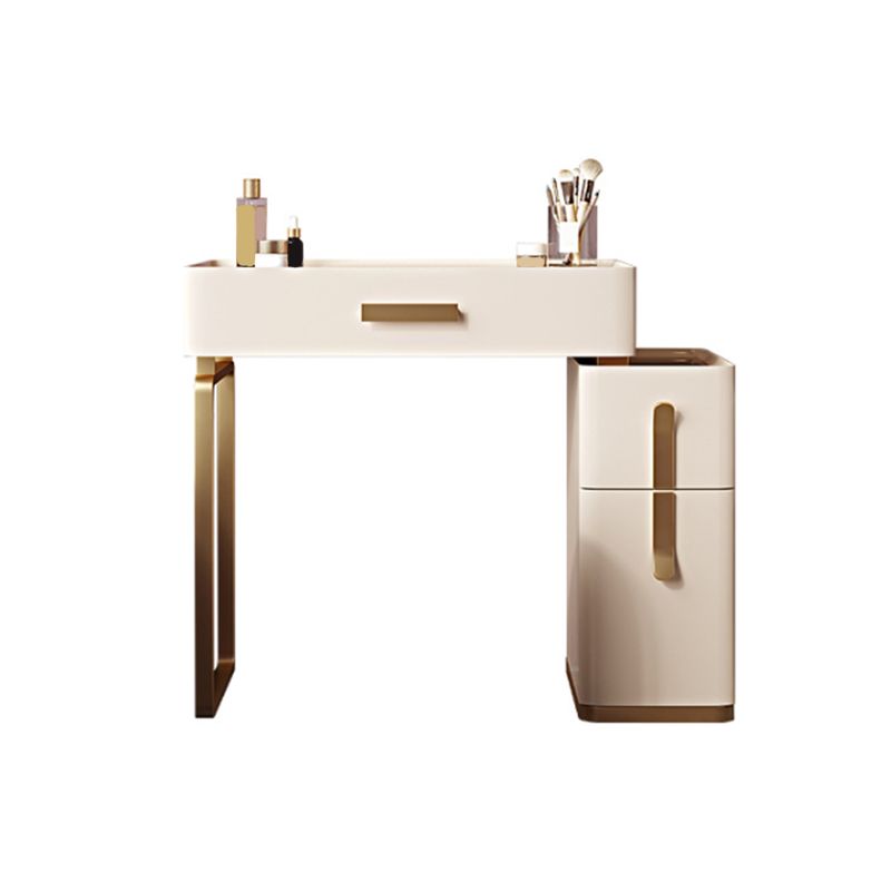 Glam Brown Glass Top Vanity Table 25.6" W 3 Drawers Dressing Table with Mirror & Stool