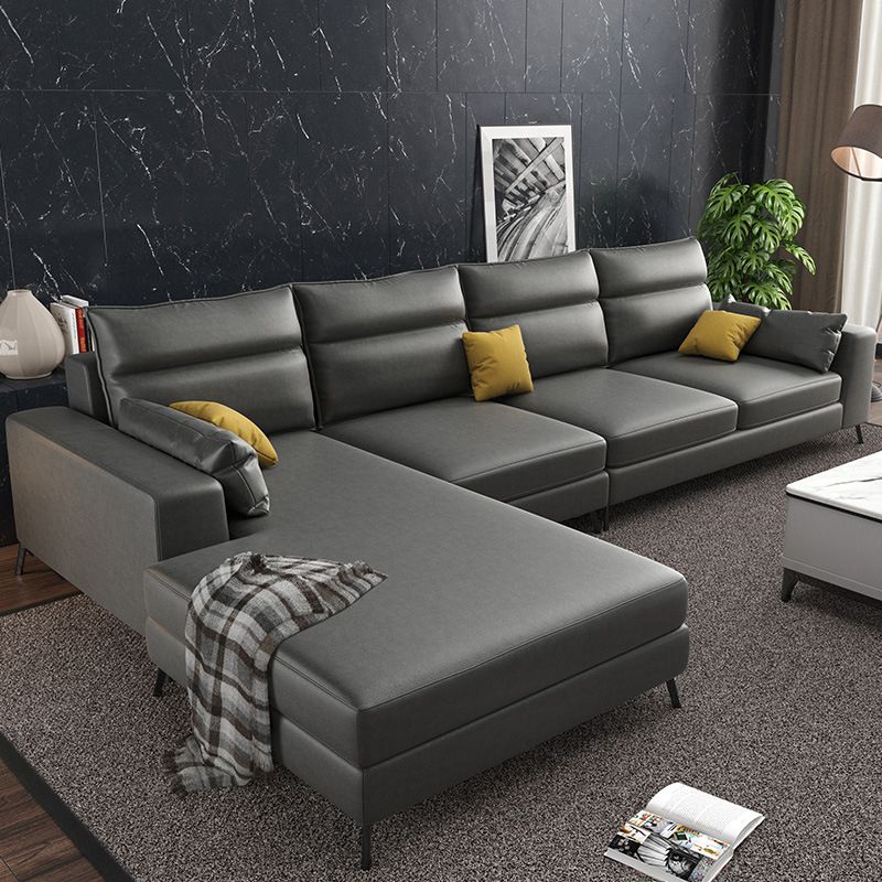 Faux Leather L-Shape Sectional with Pillow Back for Four People
