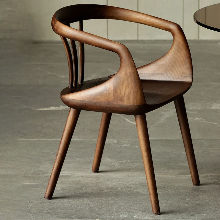 Contemporary Arm Chair Home Solid Wood Dining Chair in Walnut
