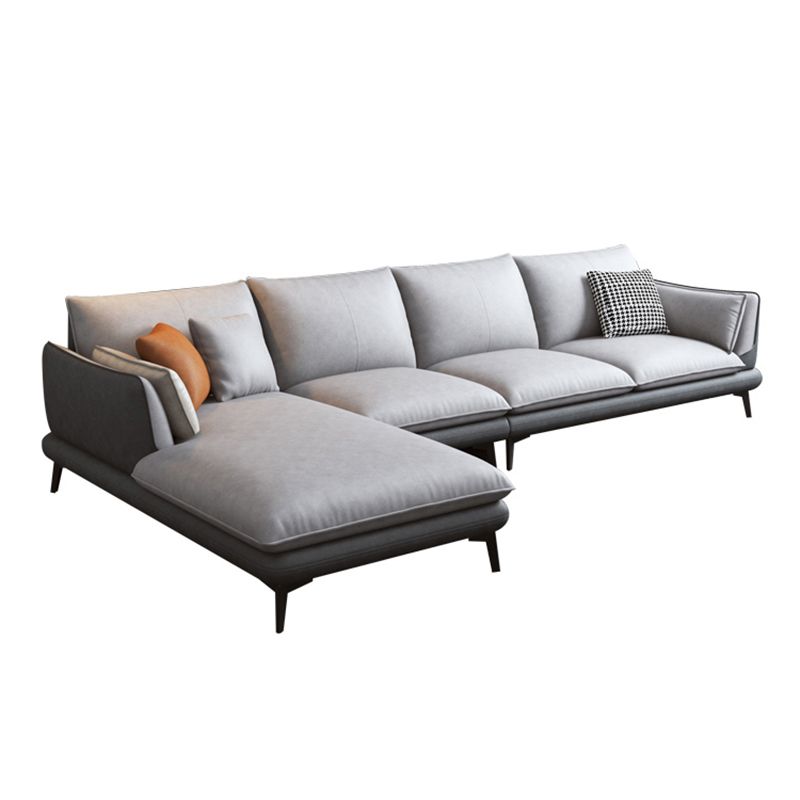 Faux Leather Sofa & Chaise Modern Flared Arm Sofa in Light Grey
