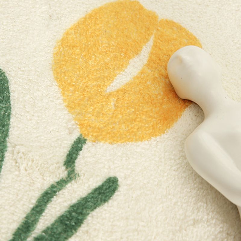 Yellow Flowers Rug Polyester Rug Area Carpet Anti-Slip Washable Rug for Living Room