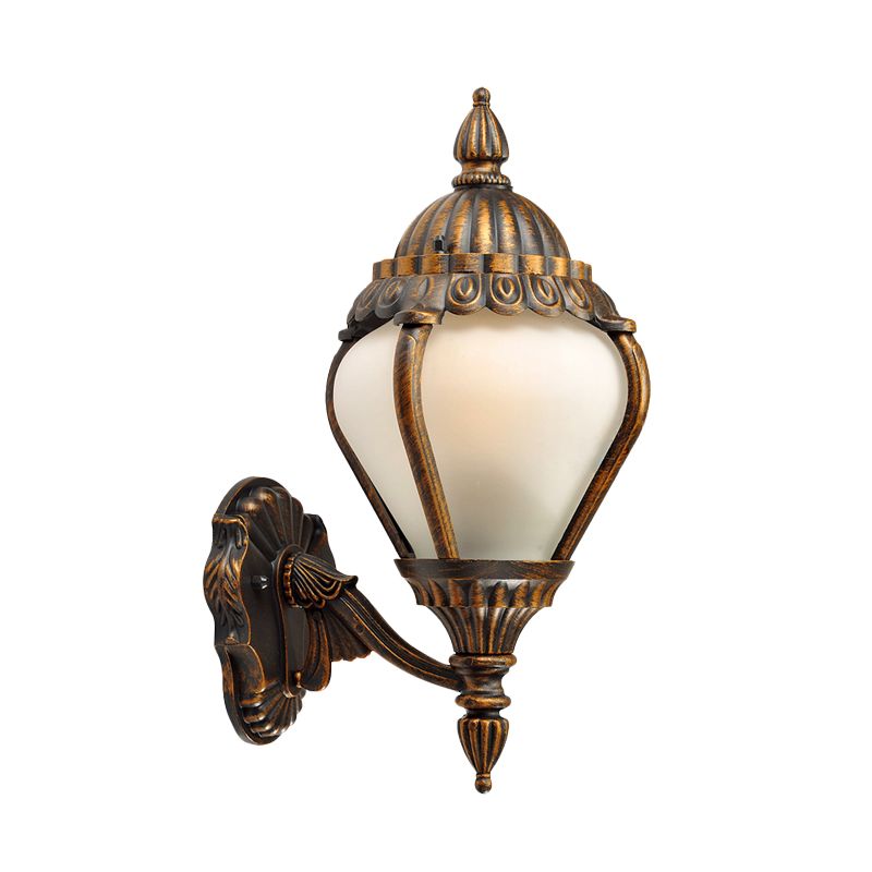 Frosted Glass Bronze Wall Lighting Lantern Single Bulb Rustic Wall Sconce Light Fixture for Outdoor, Up/Down