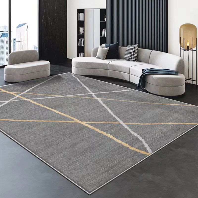 Gray Gorgeous Rug Polyester Line Rug Stain Resistant Indoor Rug for Sitting Room