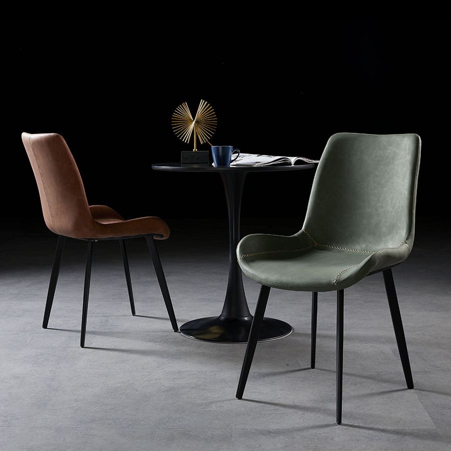 Silla lateral de comedor con respaldo sólido de diseño industrial, brazo de cuero, silla lateral de comedor