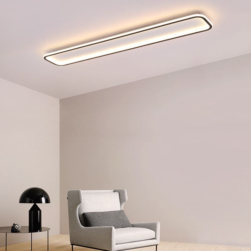 Lámpara de techo rectangular de acrílico, montaje empotrado LED negro minimalista en luz blanca/cálida, 16"/23,5"/31,5" de largo