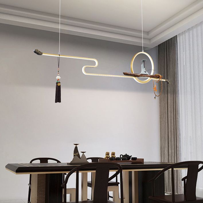 Modern LED Island Lighting Linear Resin Chandelier Light Fixture for Tea Room