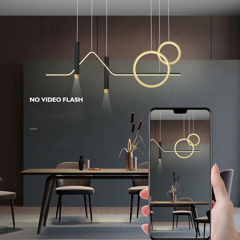 Isola di sospensione lineare contemporanea Light Metal Led Room Isola lampadario in oro-nero