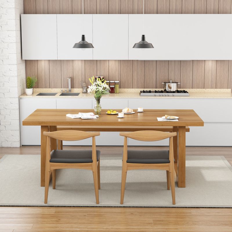 Contemporary Solid Wood Rectangle Shape Kitchen Table Set with 2 Wood Legs for Dining Room Furniture
