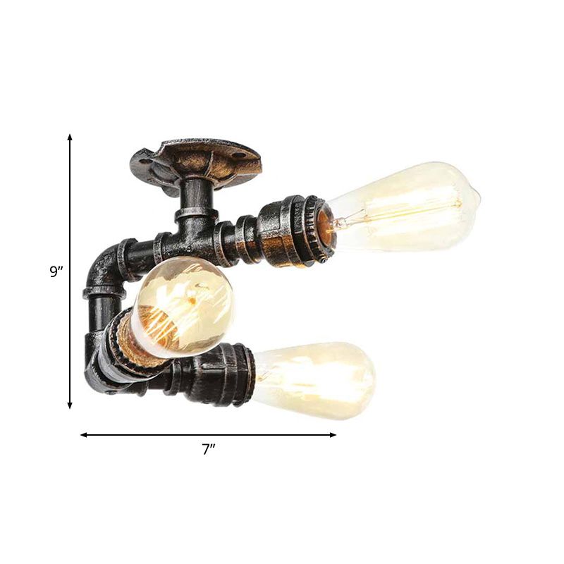 Water Pipe Metal Semi Flush Mount Vintage 3/4 Lights Indoor Ceiling Light Fixture in Antique Brass/Aged Silver/Antique Bronze