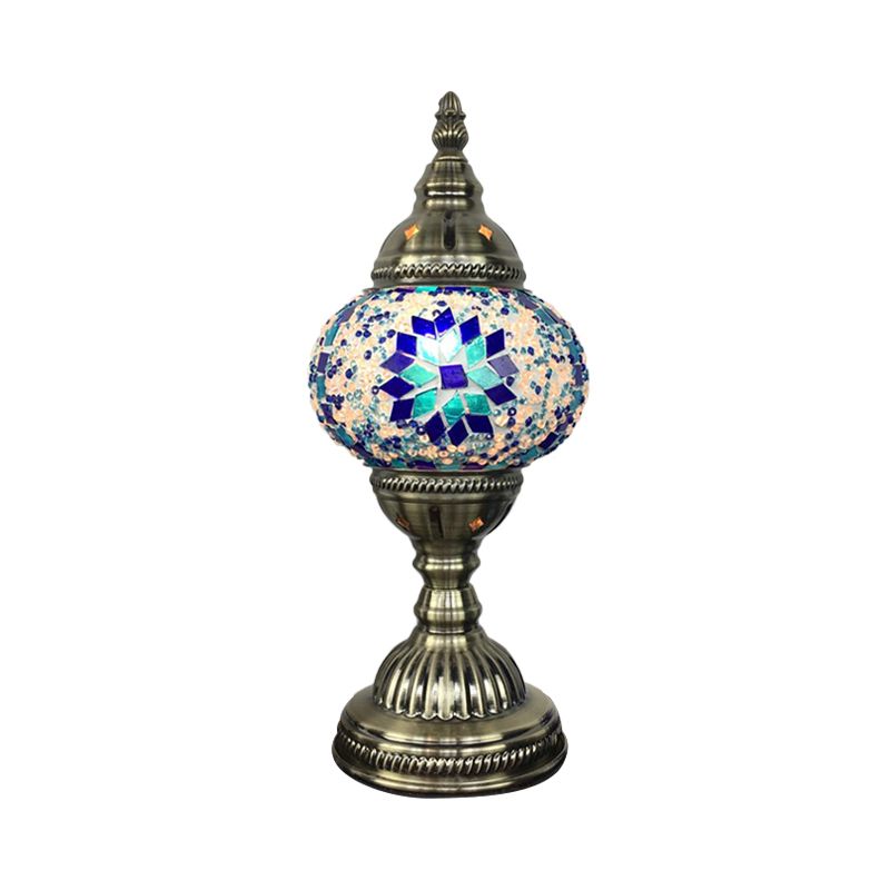 Lampada da tavolo sferica tradizionale blu/verde/fluorescente vetro giallo 1 bulbo soggiorno illuminazione