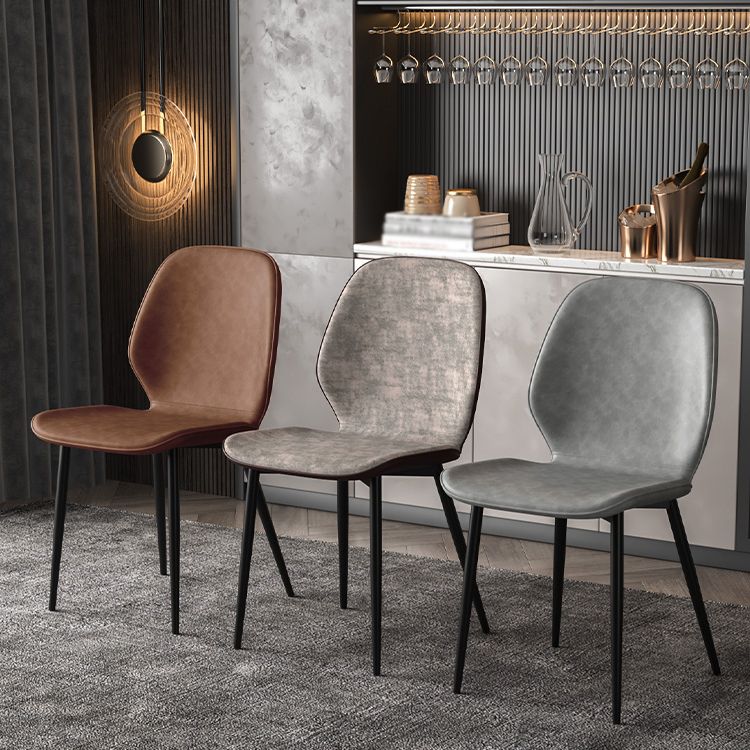 Faux Leather Contemporary Dining Room Chair Matte Finish Solid Back Dining Chairs