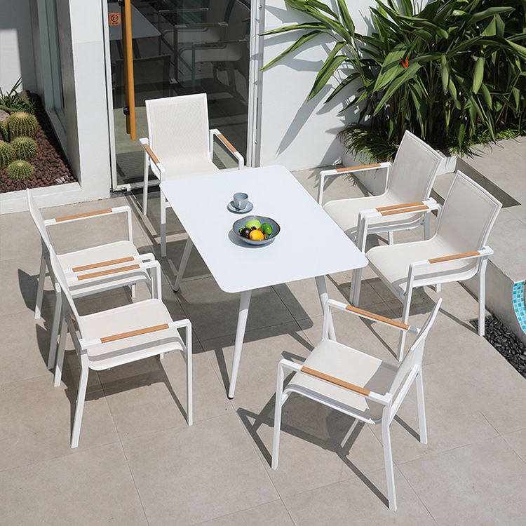 Contemporary White Outdoors Dining Chairs with Fabric Back Stacking Chairs