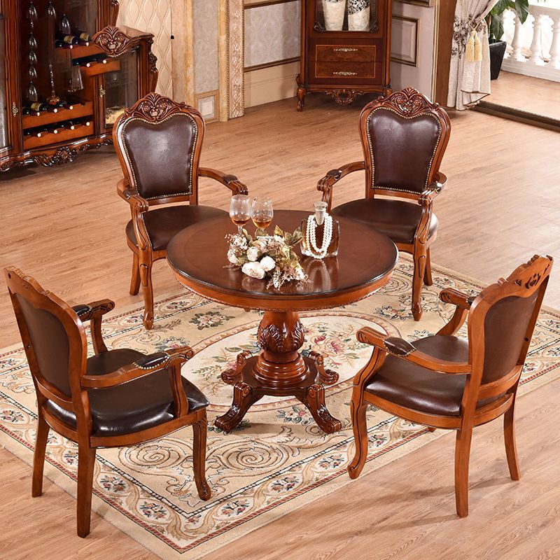 Sillas de comedor victorianas sin brazos Sillas laterales tapizadas en cuero (juego de 2)