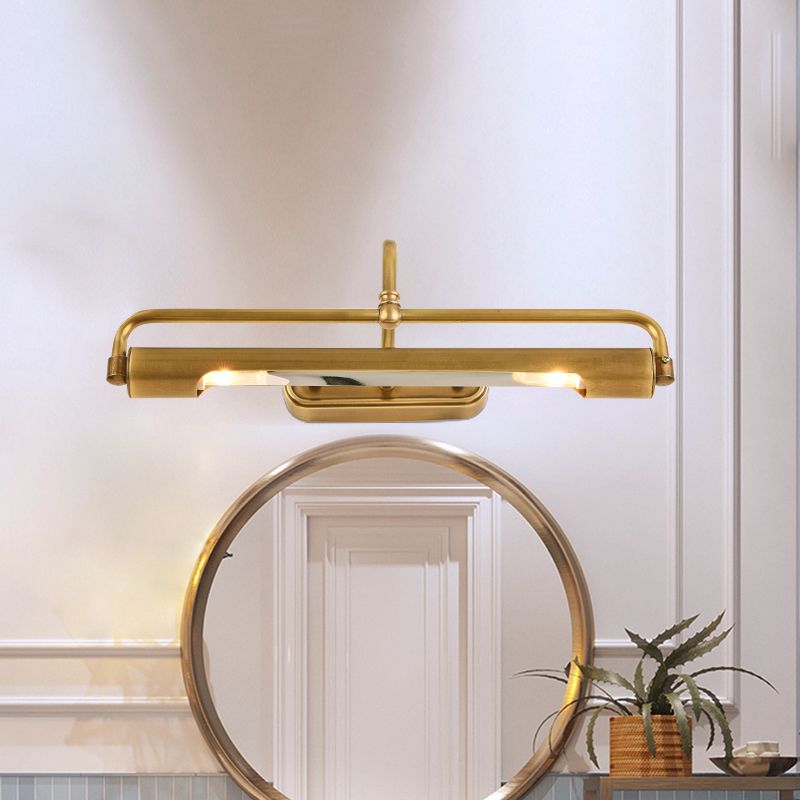 Lineare Badezimmer-Waschtischleuchte traditionelle Metall 2-Licht goldene Wandleuchte mit kurvigem Arm