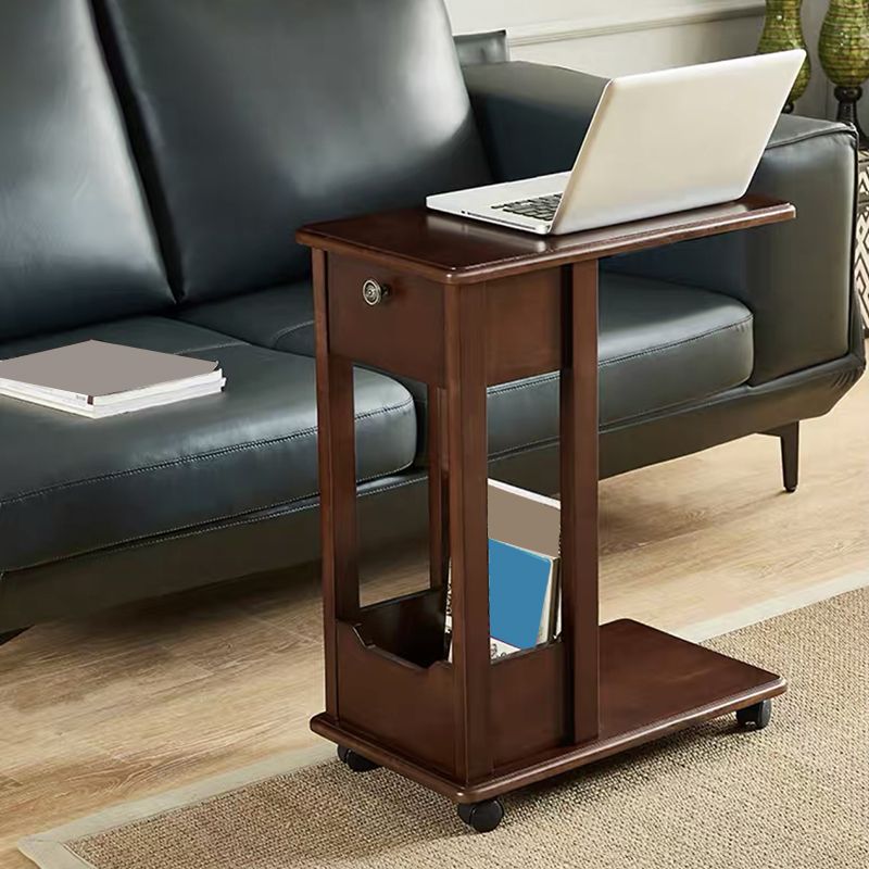 Solid Wood Modern Writing Desk Rectangular Office Desk with Caster Wheels