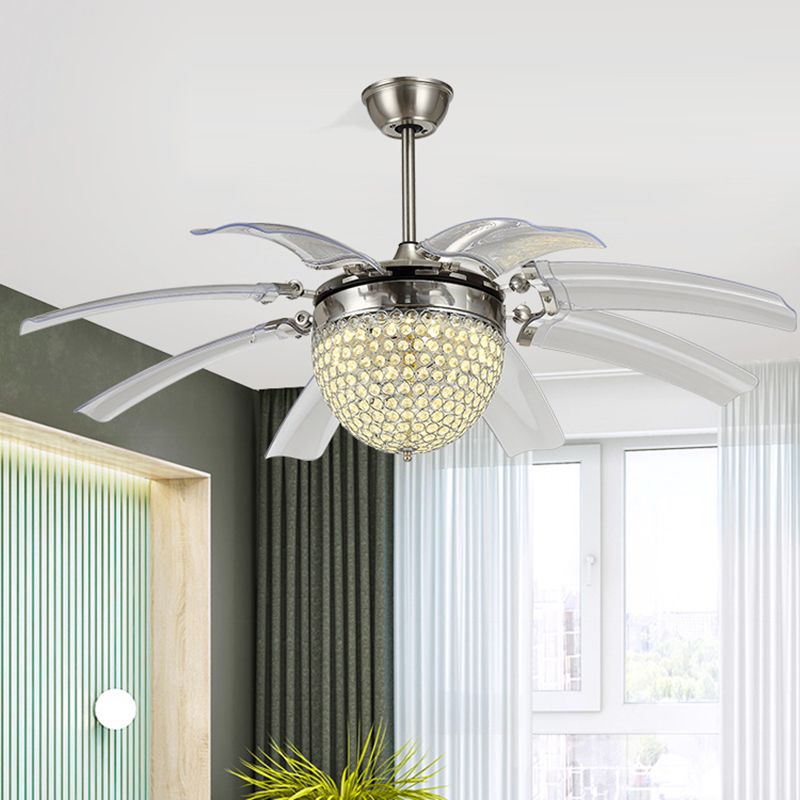Koepel woonkamer waaierverlichting Modern Crystal 48 "W LED Silver Semi Flush Monted Lamp met 8 heldere messen