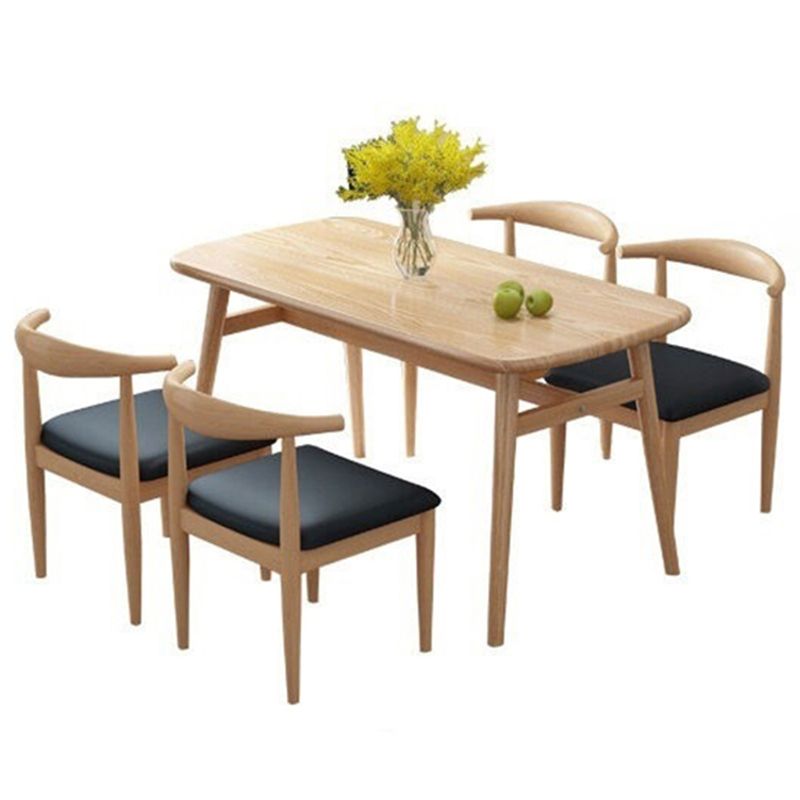 Rectangular Solid Wood Dining Table Modern Furniture with 4 Legs in Matte Finish