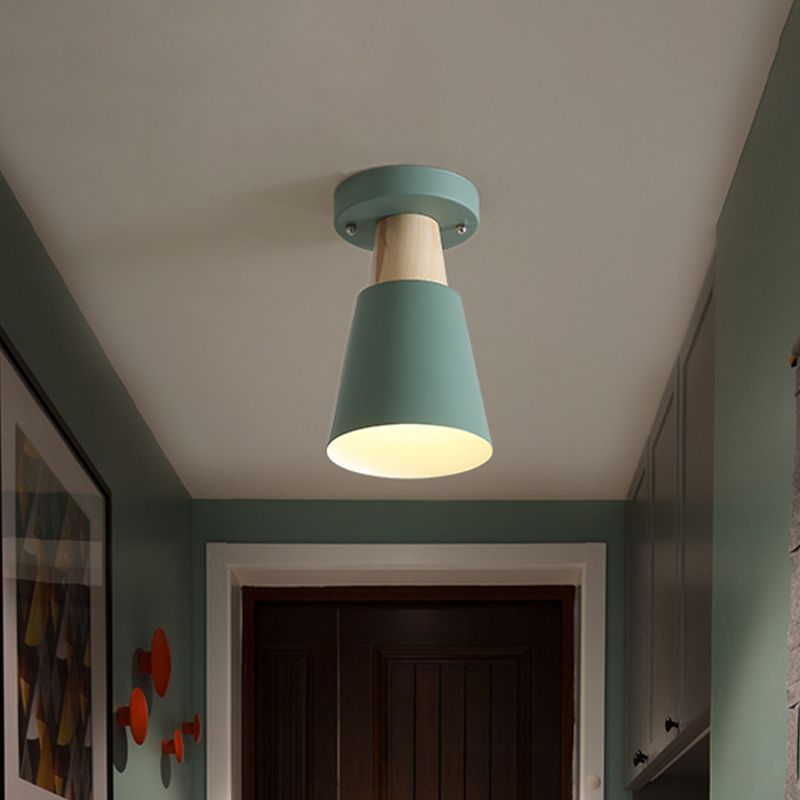 Macaron cónico semi flushmount Light 1 cabeza de metal semi de montura de montura de flush en gris/rosa/amarillo/verde