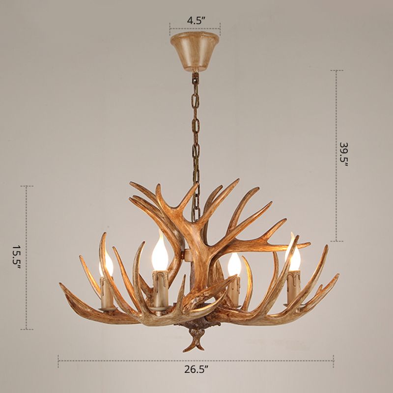 Suspension de bougie en résine Light Country Style Restaurant Chandelier avec Antler Deco