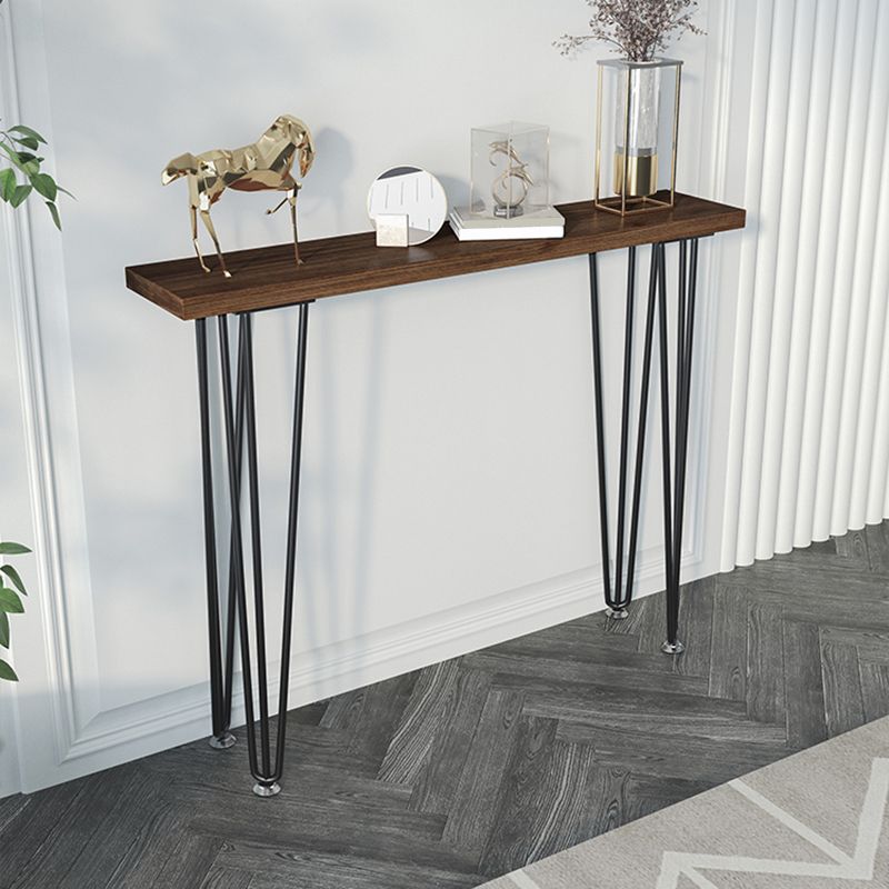 31.5" H Solid Wood Top Console Table with Metal Legs Mid-Century Modern