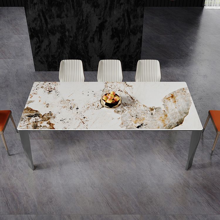 Modern Style Dining Table Sintered Stone Dining Rectangle Table with Metal Legs for Home
