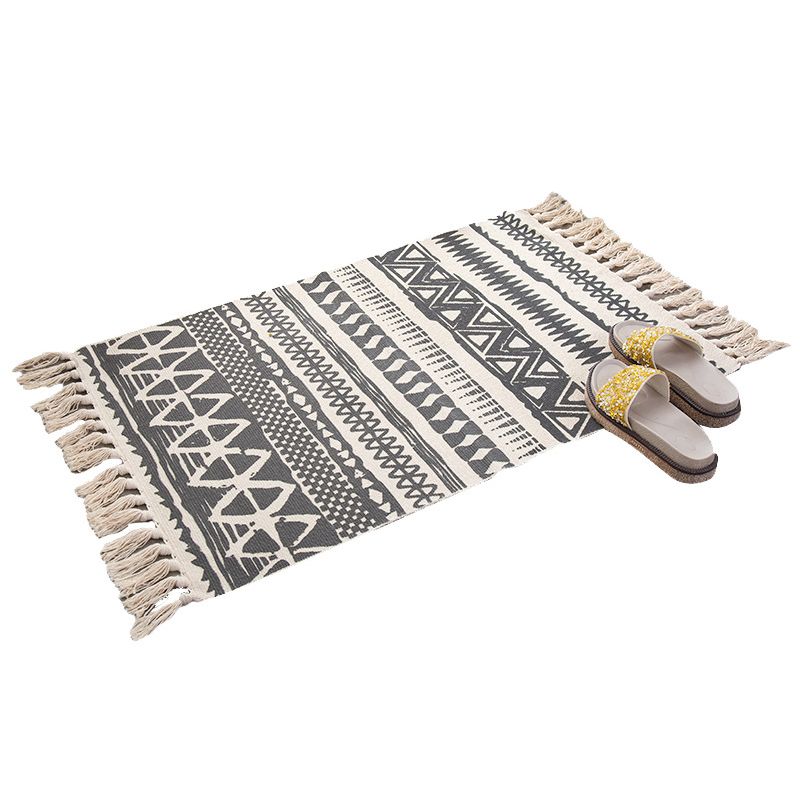 Classic Americana Print Rug Vintage Area Carpet with Fringe Cotton Blend Carpet for Living Room
