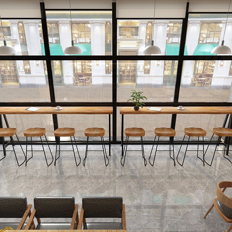 Modern Solid Wood Bar Table Brown Trestle Base Dining Table for Living Room