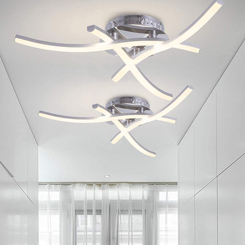 Crossed Line Living Room Semi Mount Lighting Metal LED Contemporary Close to Ceiling Lighting in Chrome