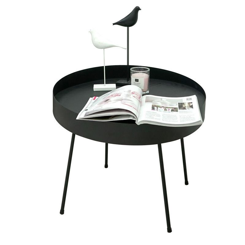 Mid-Century Modern Coffee Table with 4 Legs and Iron Round Top