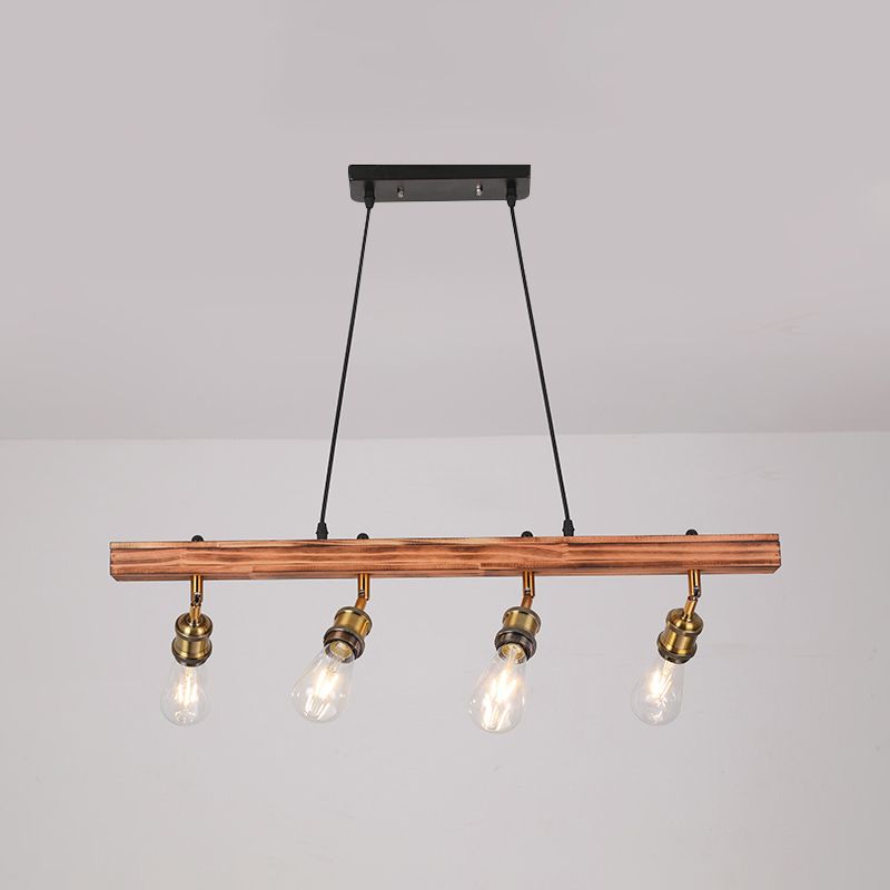Industrial Island Light 4 Lights Island Hanging Light with Wood for Dining Room