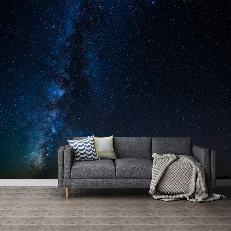 Black-Blue Stars View Mural Stain Resistant Modernist Bedroom Wall Decoration, Non-Woven