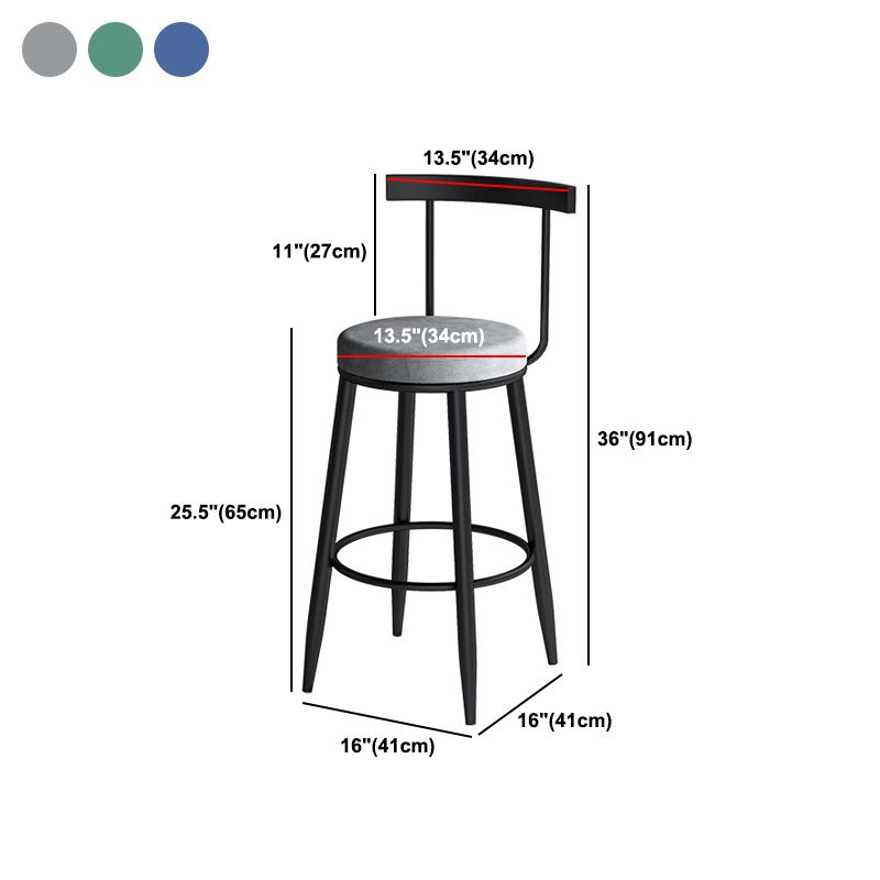 Scandinavian Metal Stool Velvet Upholstered Counter Stool in Matte Finish for Indoor