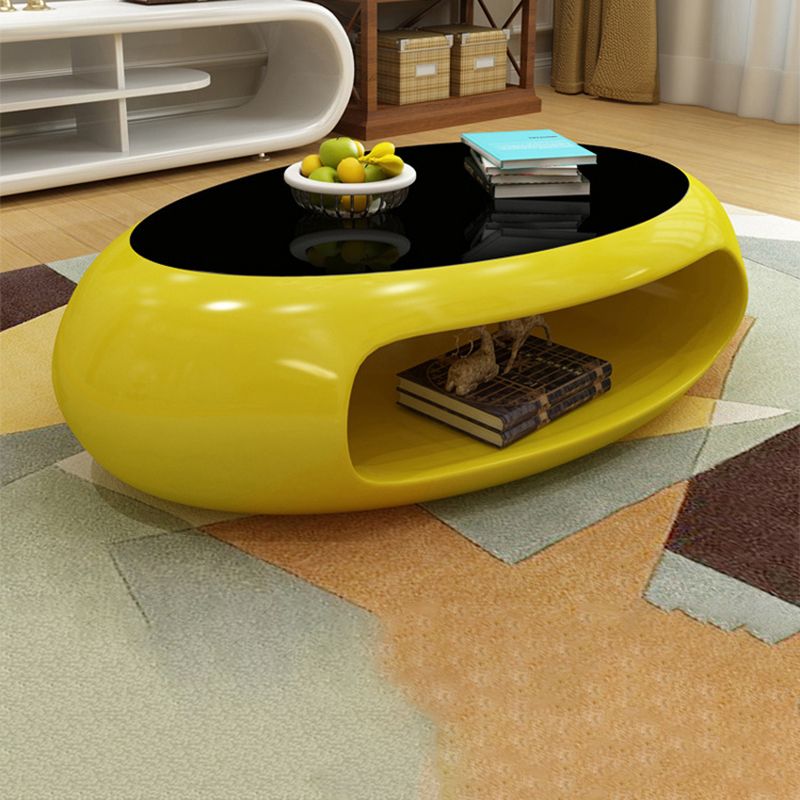 Modern Oval Coffee Table with Storage Shelf and Plastic Pedestal Base
