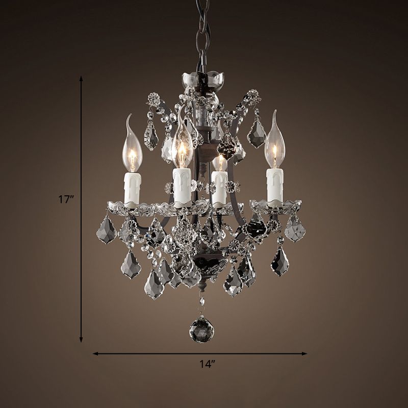 4/6 Heads Chandelier Pendant Light Traditional Scroll Arm Crystal Hanging Lamp Kit in White