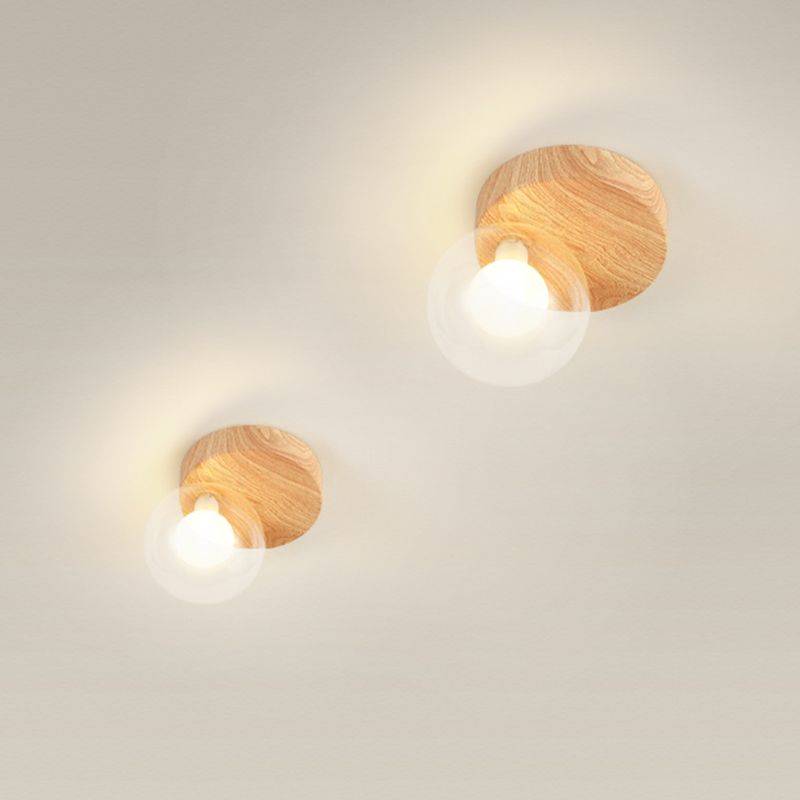 Modern Simple Ceiling Lamp Ball Shape Wood Grain Ceiling Light for Bedroom