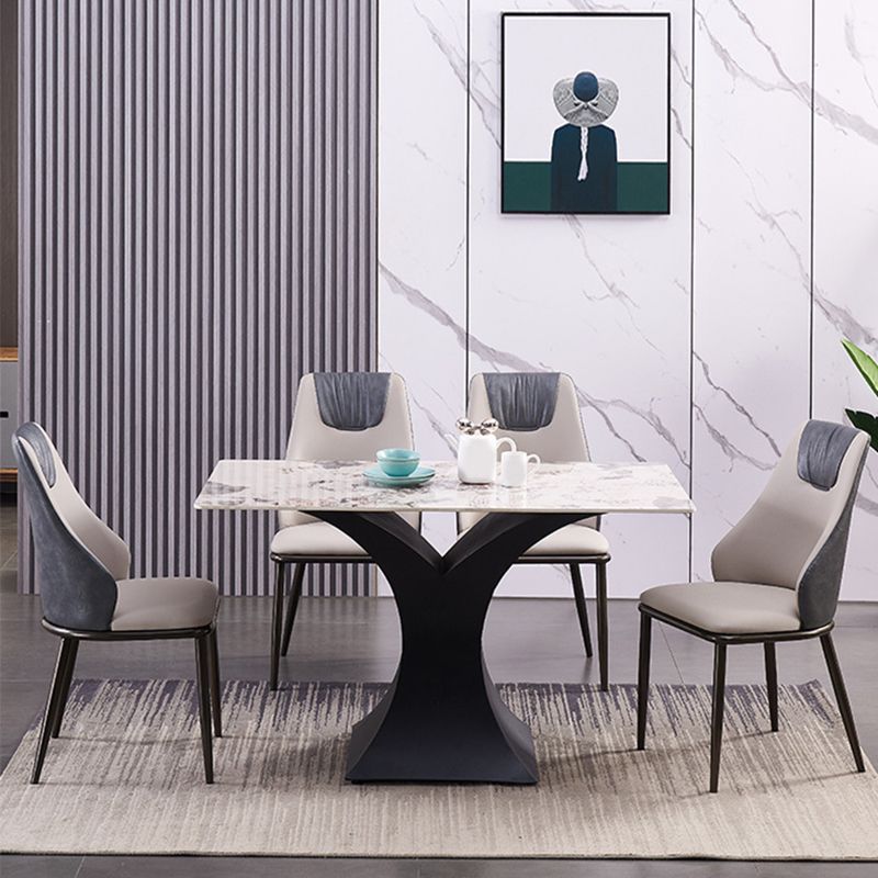 Chaises de salle à manger en cuir moderne en métal en métal avec des jambes noires