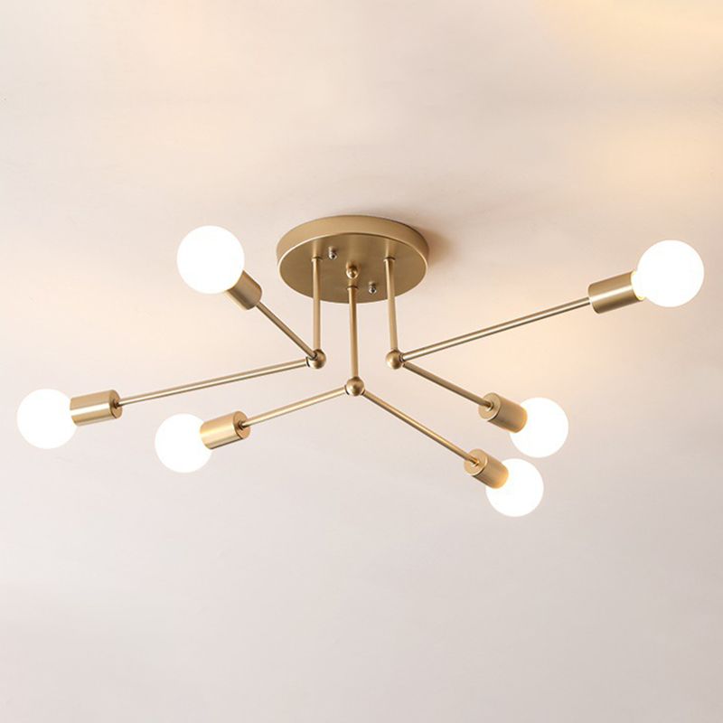 Sputnik Metal Semi Flush Ceiling Light in Industrial Vintage Style Bare Bulb Indoor Ceiling Light