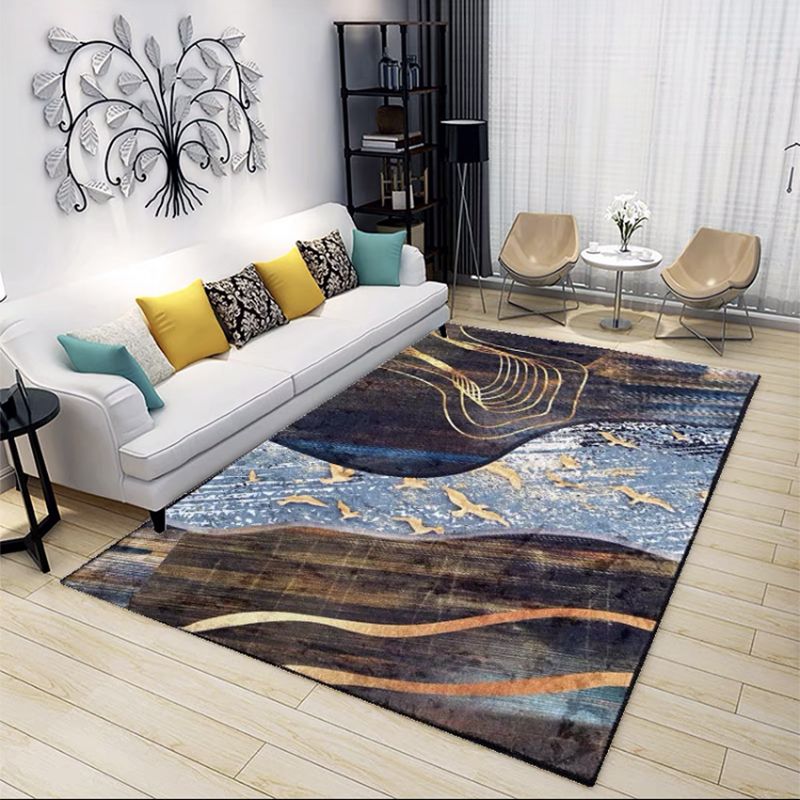 Modern Living Room Area Rug Geometric Print Polyester Area Rug Stain Resistant Carpet