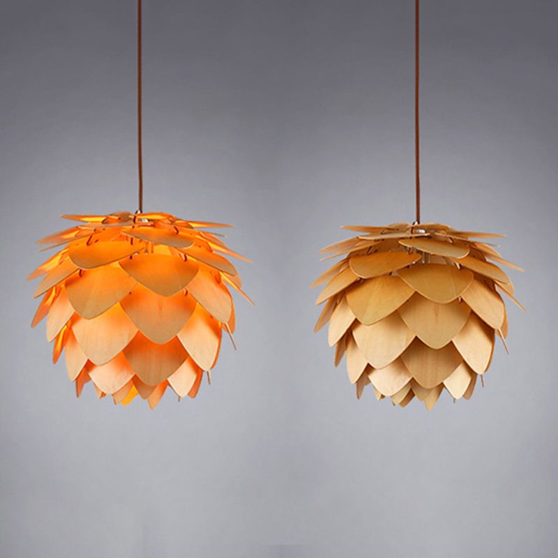 Modern Wood Ceiling Light Fixture 1-Light Pine Cones Pendant Light for Dining Room