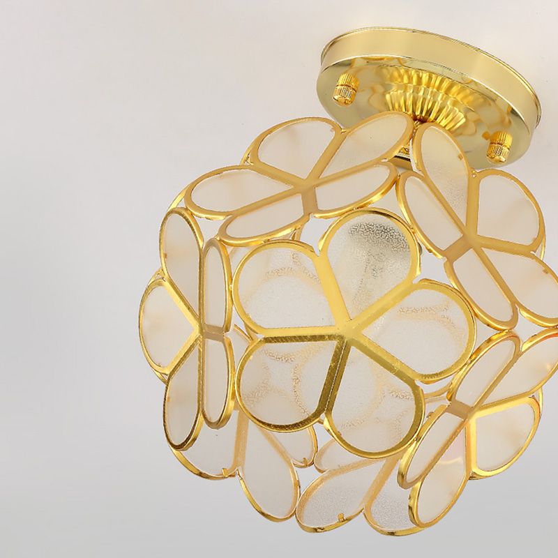 Petal Shape Polyhedron Ceiling Light Antique Colonial Style Flush-mount Lamp in Gold