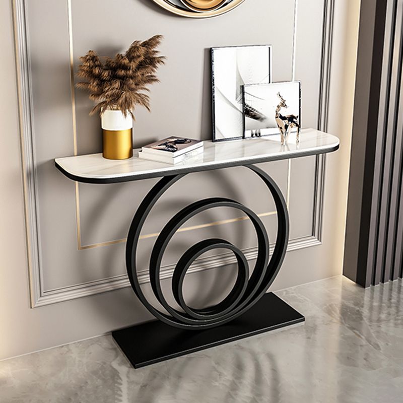 Glam Half Moon Slate and Metal Abstract Console Table for Hall