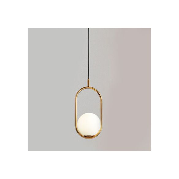 1/2 Lights Bedroom Pendant Light with Globe White Glass Shade Modern Black/Gold Hanging Ceiling Lamp