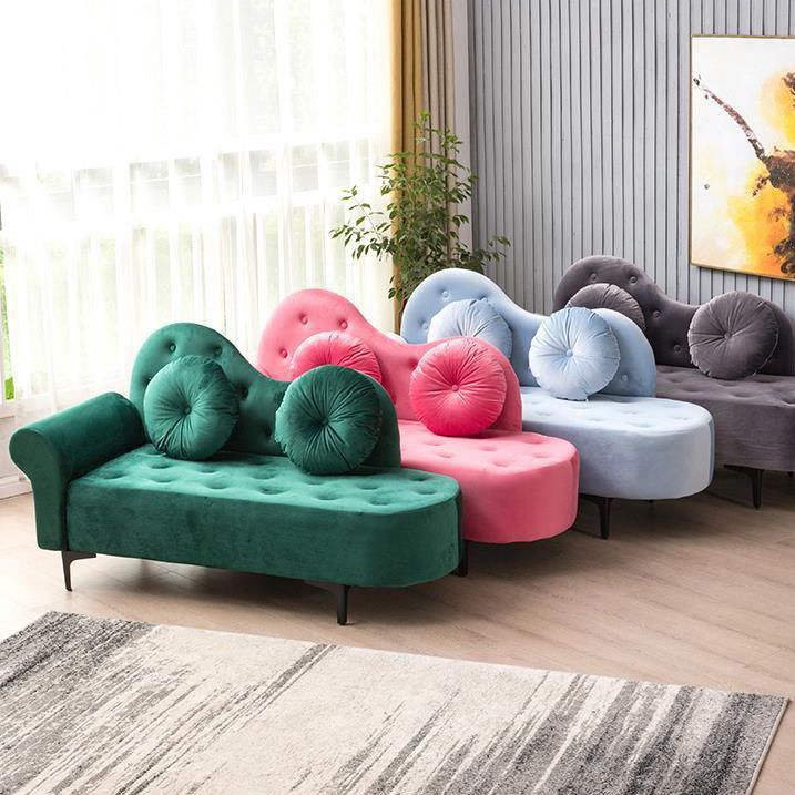 Glam Cushioned Chaise Lounge Round Arms Lounge with 2 Pillows for Living Room