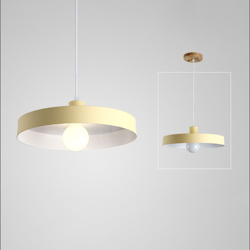 Modern Nordic Macaron Hanging Lamp Wooden Barn Single Pendant Light with Metal Shade