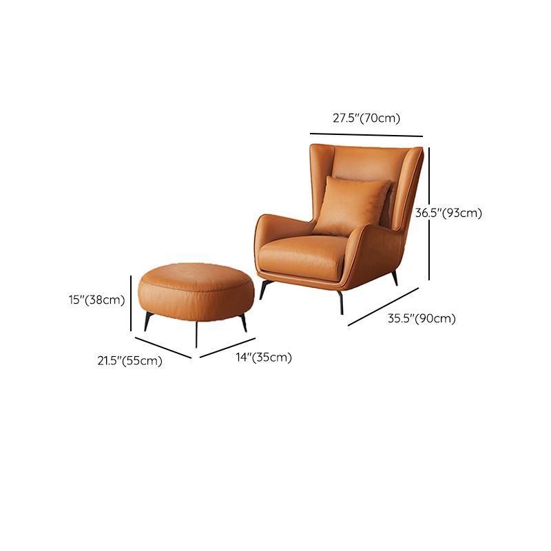 Mid-Century Modern Wingback Chair Orange Bonded Leather Wingback Chair