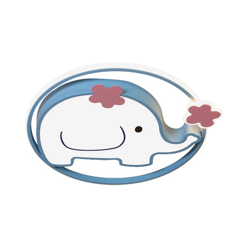 Elephant Flush Light Fixture Kids Iron Blue LED Flush Mount Recessed Lighting in Warm/White Light