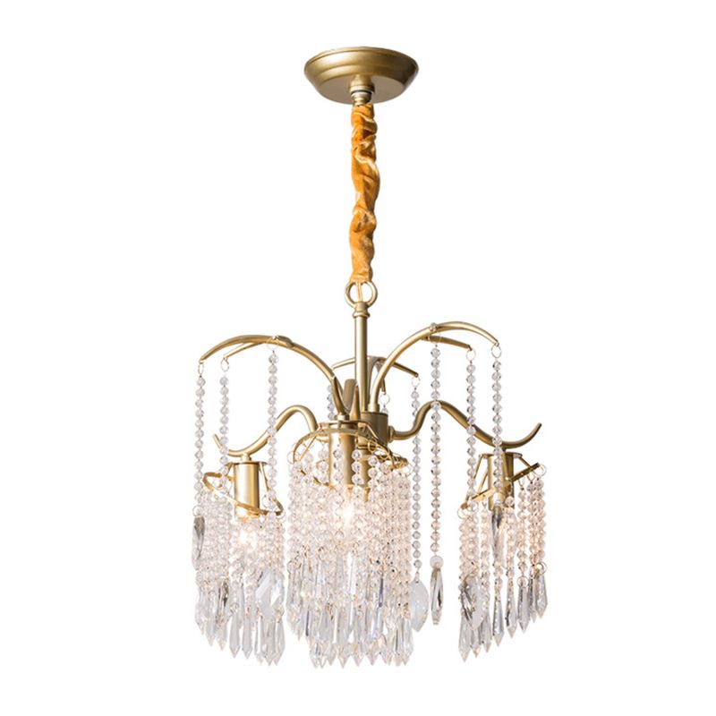 French Style Gold Chandelier Light with Clear Crystal Drops Metal Multi Light Pendant Light for Living Room