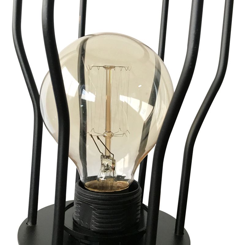1 tête de tête lampe industrielle cylindre élégant / baril de table en métal lumière avec base de cage en noir pour café